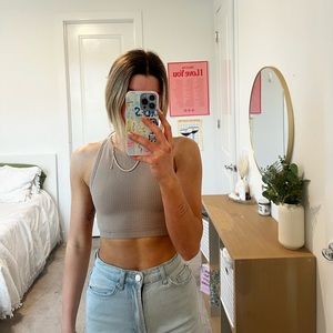 Garage Waffle Knit Beige Halter Top